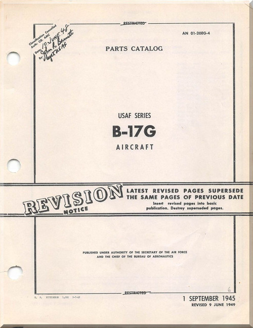 Boeing B-17 G Aircraft Parts Catalog  Manual -  AN 01-20EG-4 ,   1945