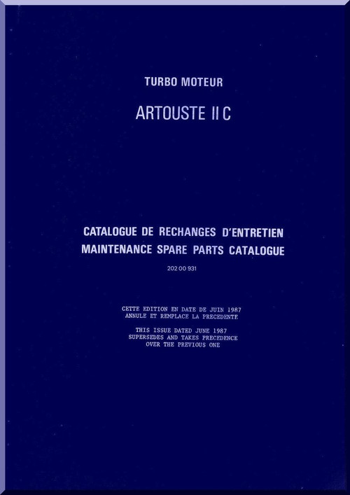 Turbomeca Artouste II C Aircraft Helicopter Engine Maintenance Spare Parts Catalougue Manual