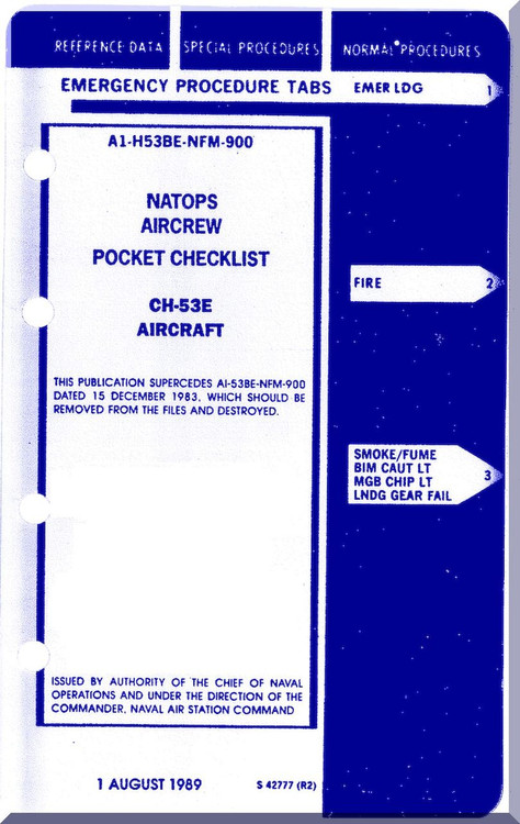 Sikorsky NAVY MH-53 E  Helicopter Pocket Check List  Manual