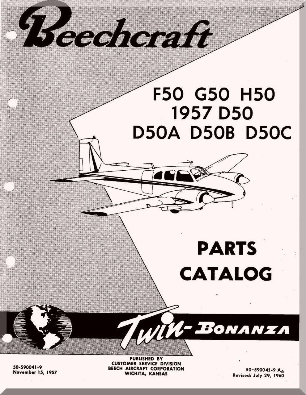 Beechcraft D 50 A Thru H 50 Aircraft Illustrated Parts Catalog Manual