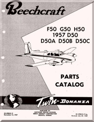 Beechcraft D 50 A  Thru H 50 Aircraft Illustrated Parts Catalog Manual  - 1957