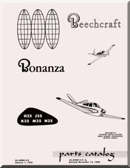 Beechcraft  Bonanza H35  J35 K35 M35 N35   Aircraft  Parts Catalog  Manual - 1960