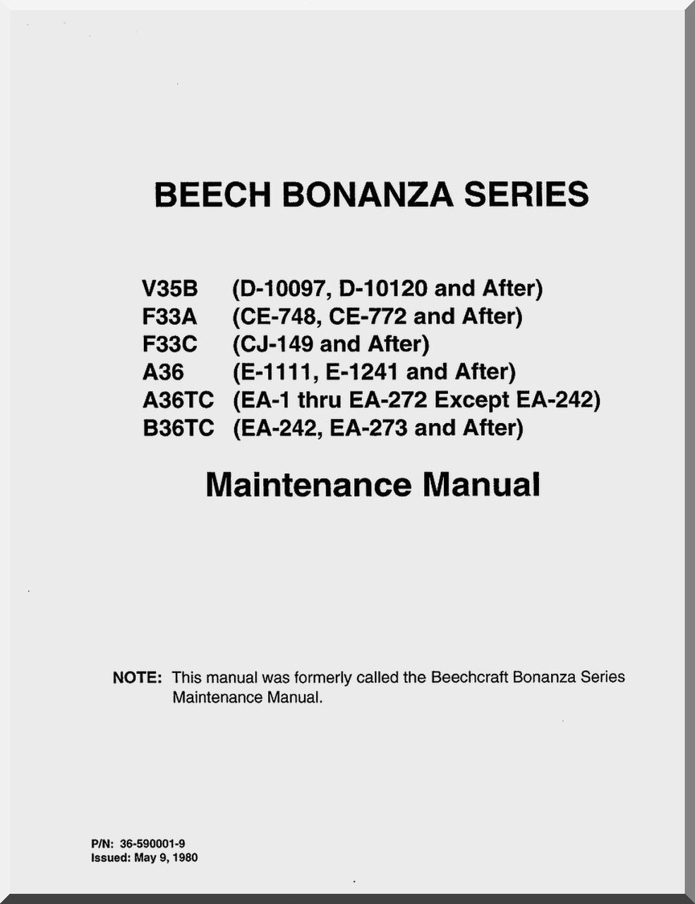 F33A B36TC & G36 Service Manual Pdf CD ! Beechcraft Bonanza V35B A36/TC F33C 