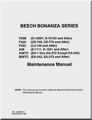 Beechcraft Bonanza Series V35B F33A F33C A36 A36TC B36TC Aircraft Maintenance Manual 