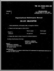Piasecki CH-21 C  Helicopter  Organizational Maintenance   Manual - TM 55-1520-205-20 , 1956