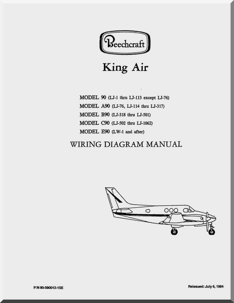Beechcraft King Air 90 A90 B90 C90 E90 Aircraft Wiring Diagram Manual