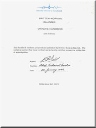 Britten-Norman Islander Aircraft Owner's Handbook Manual  - 1965