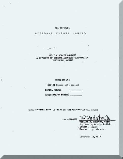 Helio H-295 Aircraft Flight  Manual - 1973