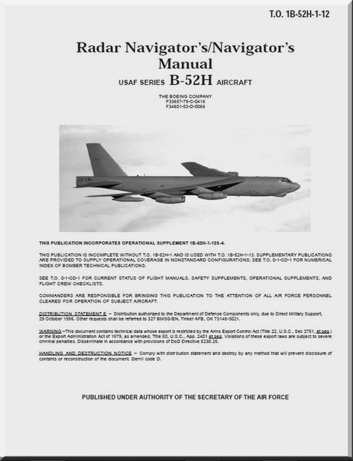 Boeing B-52 H Aircraft Radar's Navigator Manual -  T.O. 1B-52H-1-12