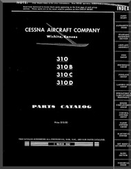 Cessna 310 B, C, D Aircraft Illustrated  Parts Catalog  Manual  , 1962