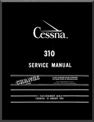 Cessna 310  F, G, H, Aircraft  Service  Manual 1963