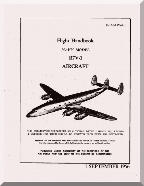 Lockheed R7V-1   Aircraft Flight Handbook  Manual, An 01-75CMA-1,  1956