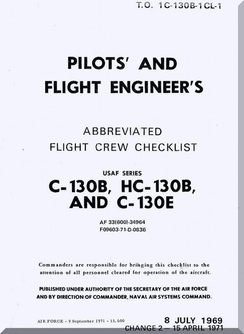 Lockheed C-130 Pilot's and Flight Engineer's  Manual, T.O. 1C-130B-1CL-1, 1969
