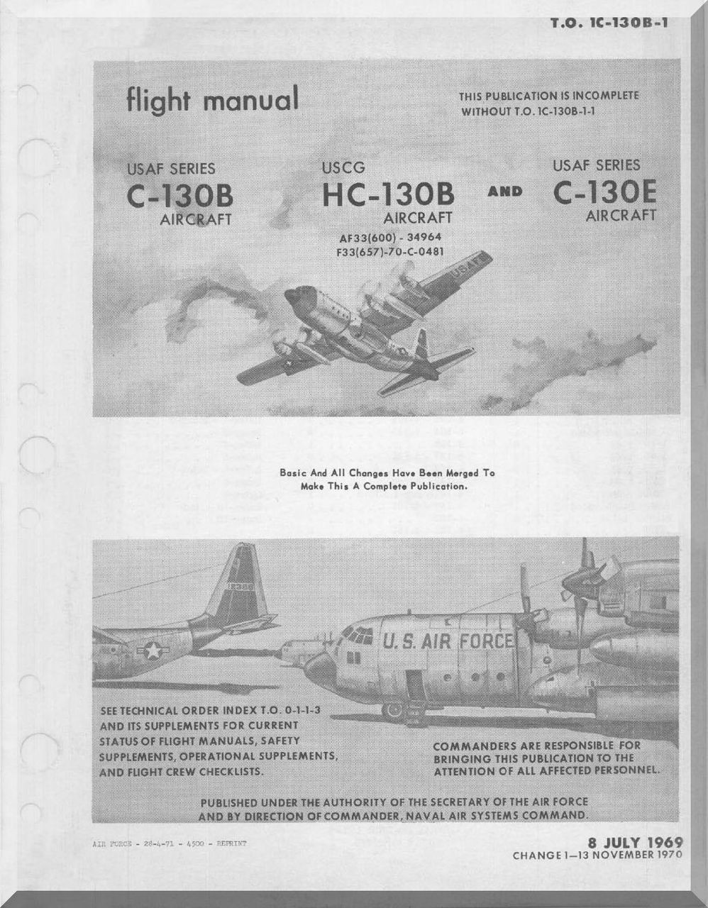 Lockheed C-130 B E HC-130B Aircraft Flight Manual, T.O. 1C-130B-1, 1969