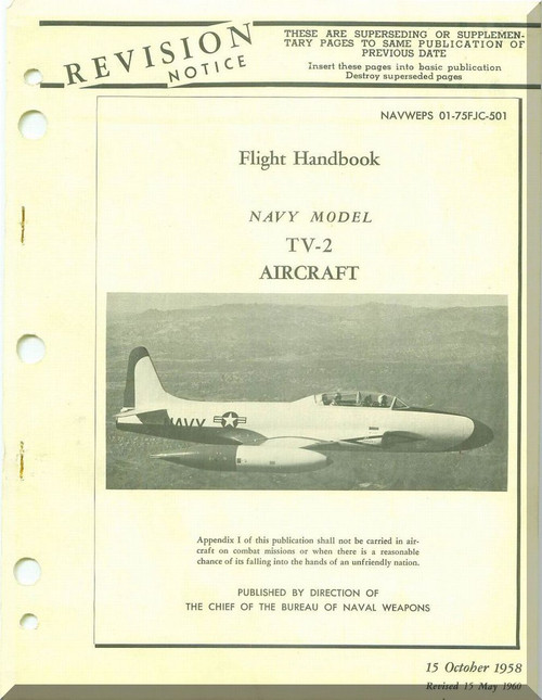 Lockheed TV-2  Aircraft Flight Handbook  Manual, NAWEPS  01-75FJC-501 ,  1958