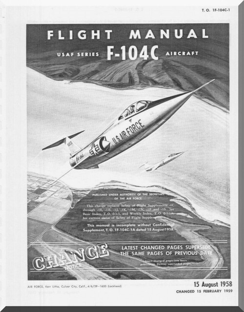 Lockheed F-104 C  Aircraft Flight  Manual,  T.O. 1F-104C-1,  1959