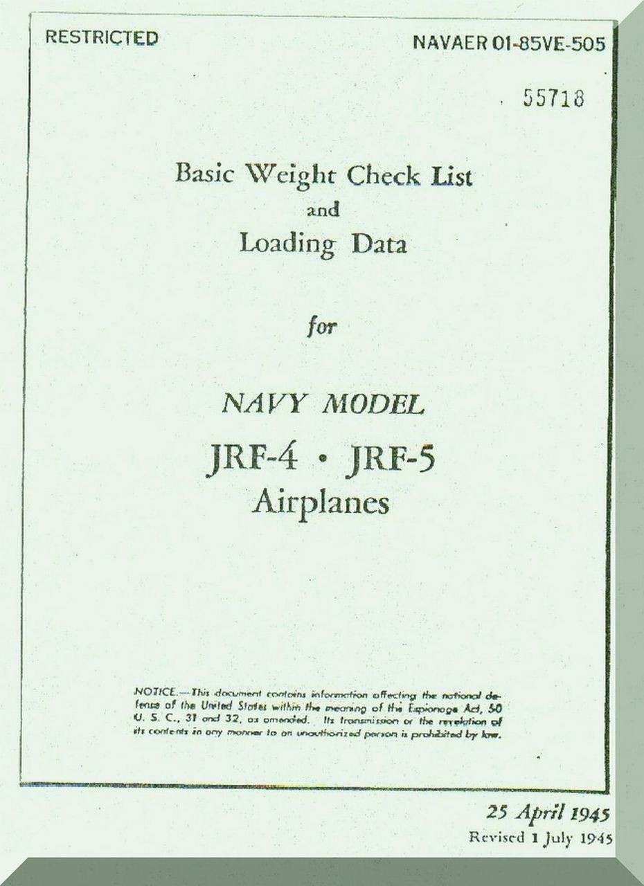 Grumman JRF-64 and JRF-5 Airplane Basic Weight Check List and Loading ...