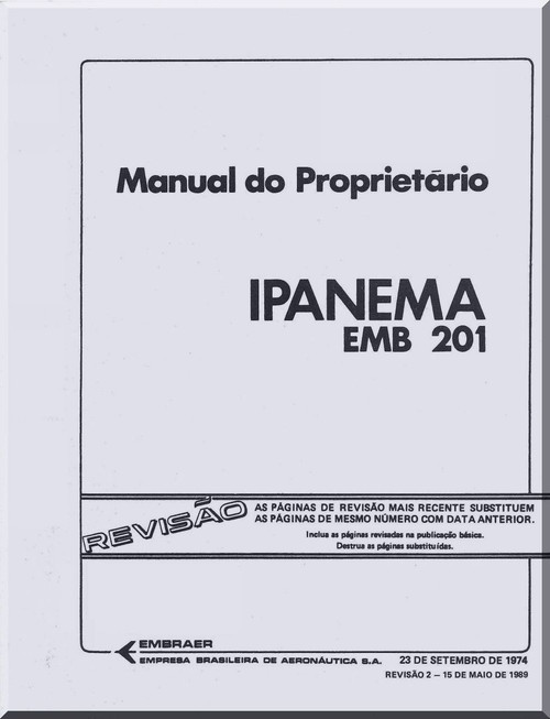 Embraer EMB-201 Ipanema Aircraft Flight Owner Manual ( Portuguese Language