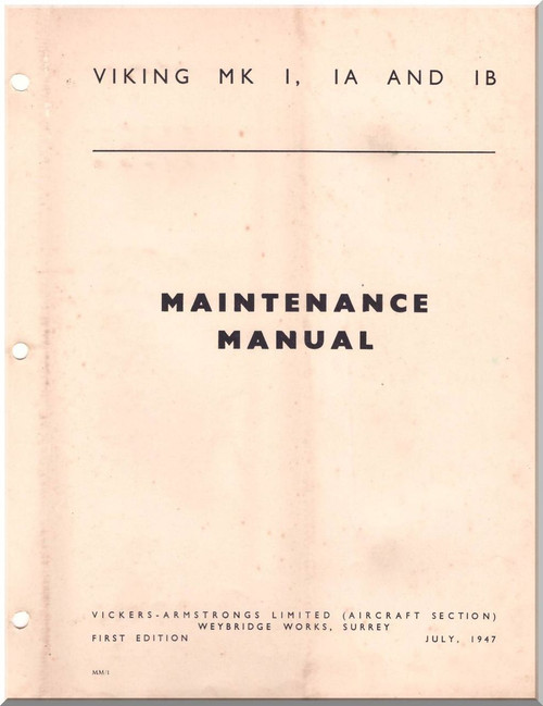 Vickers Viking Mk I Ia Ib Aircraft  Maintenance  Manual - 1947