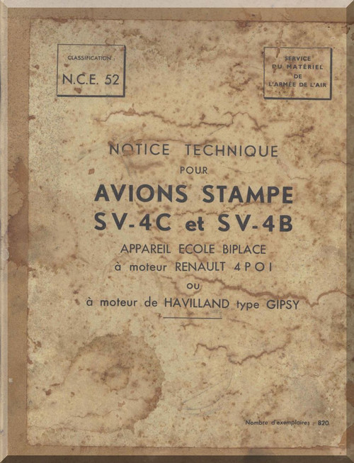 Stampe SV-4 C et SV-4B  Aircraft Technical Manual   (French language ) 1947