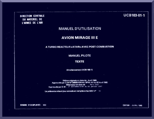 Dassault Mirage III E Aircraft  Flight Manual -  Text ( French Language )