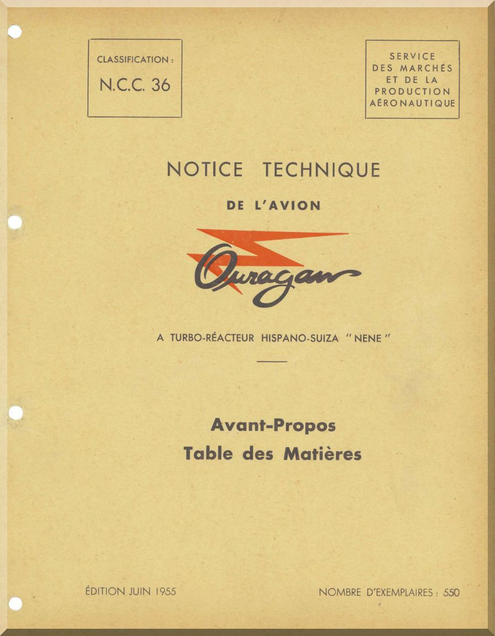 Dassault M.D. 450 Ouragan Aircraft Maintenance Manual - " Notice Technique  " ( French Language ) - - Aircraft Reports - Aircraft Manuals - Aircraft  Helicopter Engines Propellers Blueprints Publications