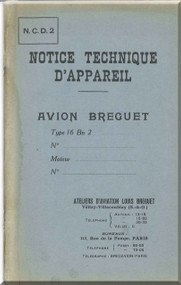 Breguet Type 16 Bn 2  Aircraft Technical  Manual ( French Language ) 