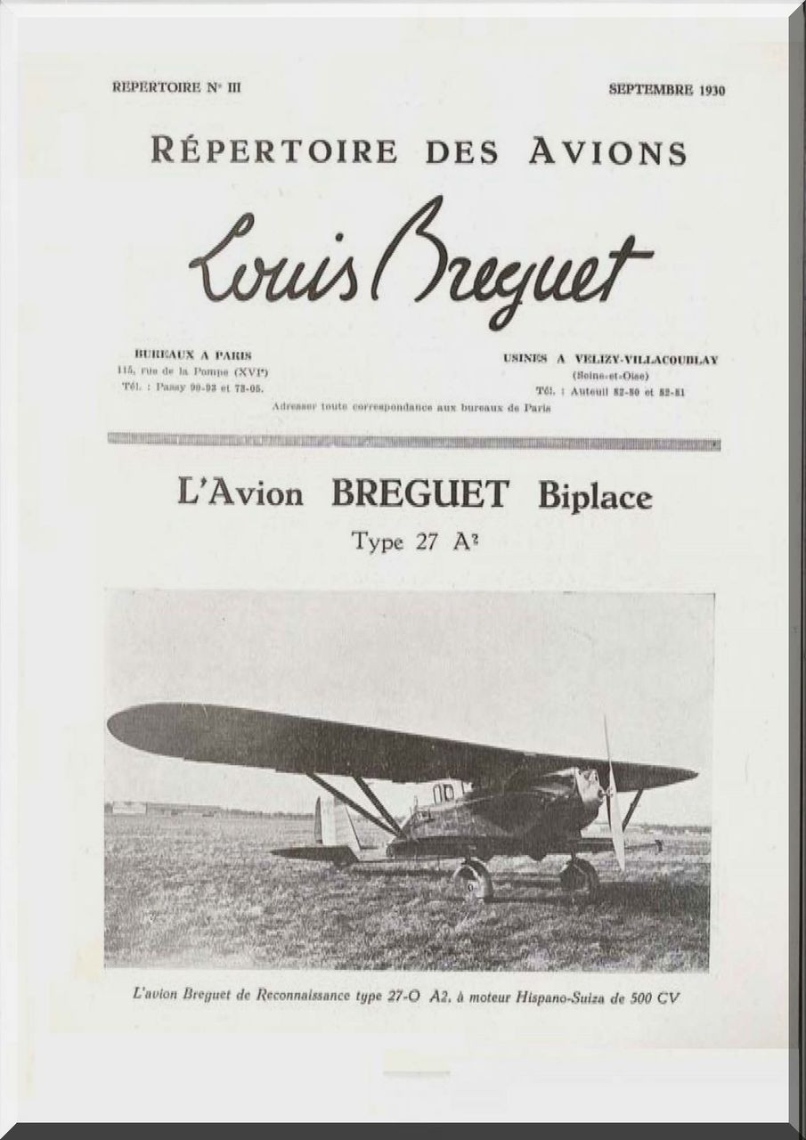 Breguet 27 A Aircraft Technical Brochure Manual French Language