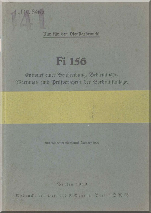 Fieseler Fi-156 Aircraft Radio Equipment  Manual - Bordfunkanlage -   (German Language ) -