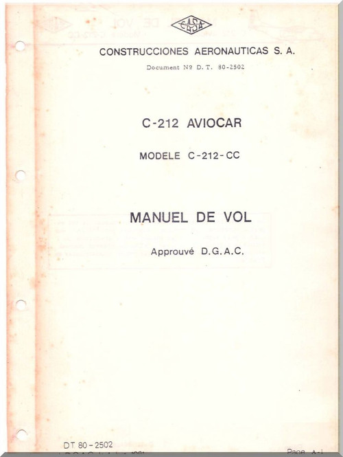 CASA C-212- CC Aviocar   Aircraft Flight Manual - ( French Language )