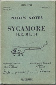 Bristoll Sycamore HC. Mk.14  Helicopter Pilot's Notes  Manual  -AP.4361G-PN , 1958