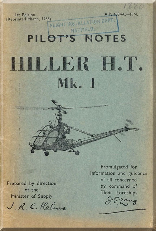 Hiller H. T. Mk.1  Helicopter Pilot's Notes  Manual - AN A.P. 4534A-PN
