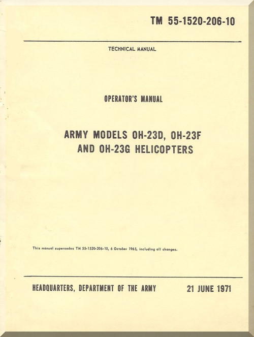 Hiller OH-23 D, F G   Helicopter Operator's  Manual - TM 55-1520-206-10