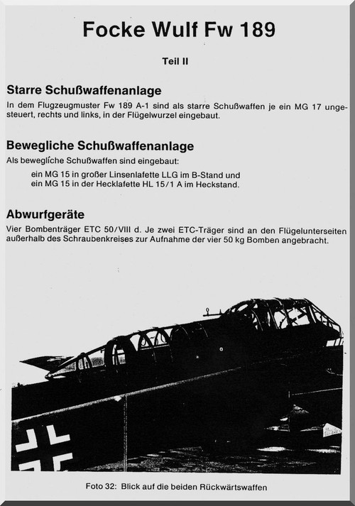 Focke-Wulf  FW 189 A-0   Aircraft  handbook Manual ,    (German Language ) - Schubwaffenanlage