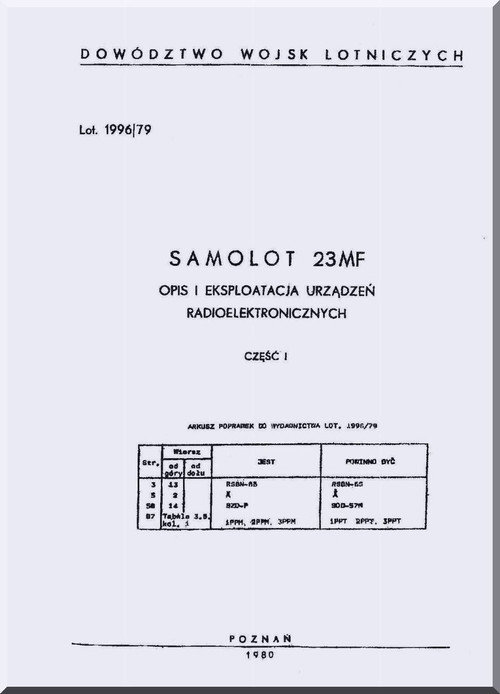 Mikoyan Gurevich Mig-23  Aircraft Radio electronic Equipment Manual  - 202 pages  ( Polish   Language )