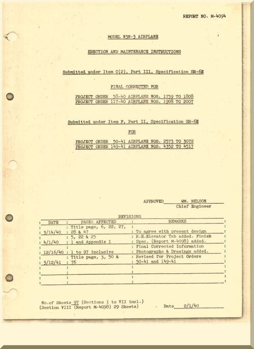 Naval Aircraft  Factory N3N-3  Erection and Maintenance  Manual Report M-4094-