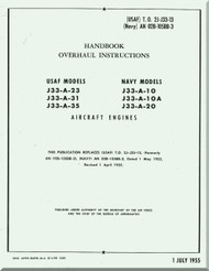 Allison J33-A-910, -10A, -20 -23-31-35   Aircraft Engine Handbook Overhaul Instruction Manual  -  1955