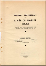  Ratier Propeller Type 1606 / Dewotine 520 Aircraft Propeller   Manual  ( French Language ) 