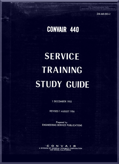 Convair 440 Aircraft Service Training Study Guide  Manual - 1956