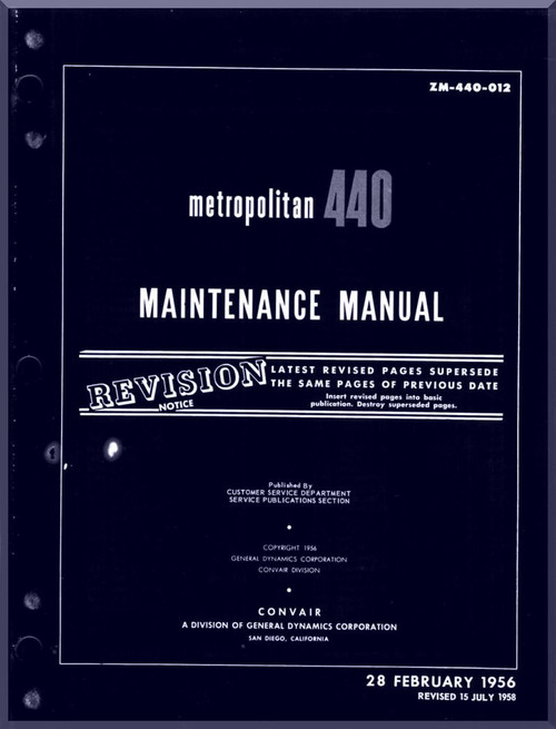 Convair 440 Aircraft Maintenance  Manual - 1956 - ZM-440-012