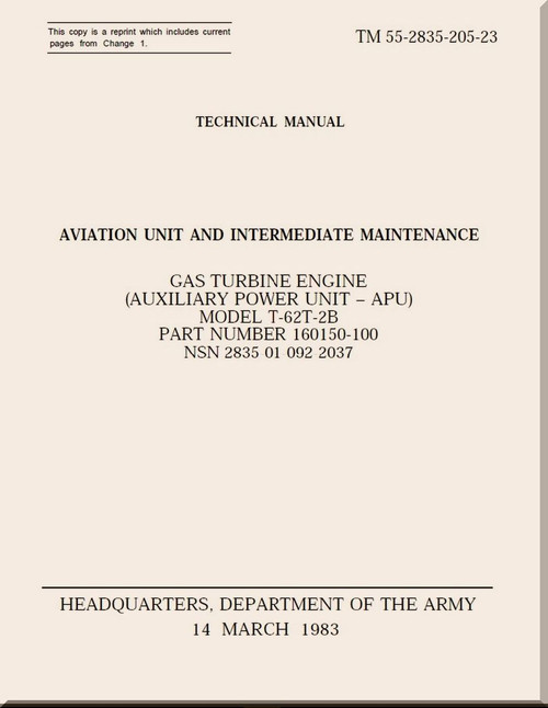 T-62T-2B Technical Manual Aviation Unit and Intermediate Maintenance;   1983; TM 55-2835-205-23