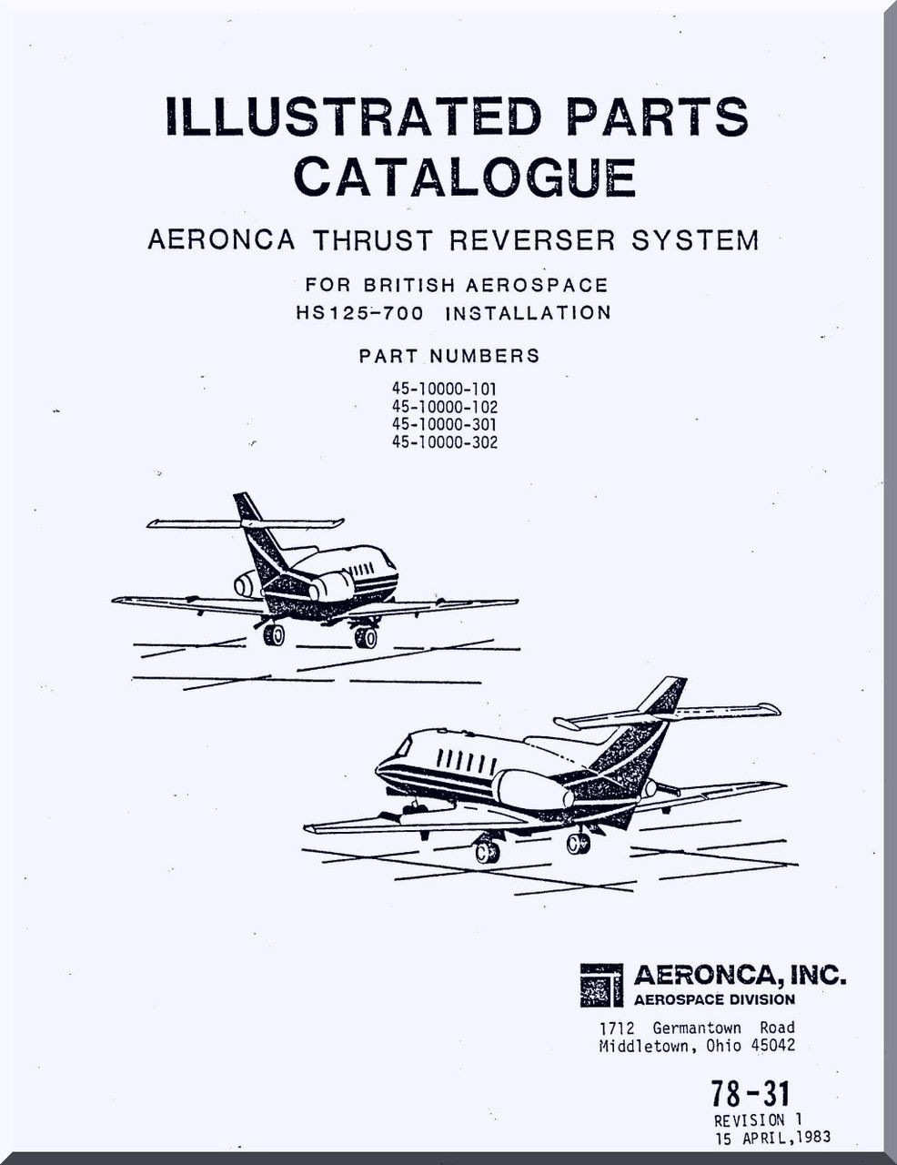 Aeronca Aircraft Engine Thrust Reverser System Illustrated Part Catalog