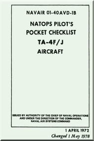 Mc Donnell Douglas  TA-4 F / J Aircraft Pilot's Pocket Checklist   Manual - 1978