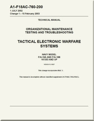  Mc Donnell Douglas F / A -18A  and F / A -18 B  Aircraft  Organizational Maintenance - Testing and Troubleshooting- Tactical Electronic Warfare   Systems - A1-F18AC-760-200 
