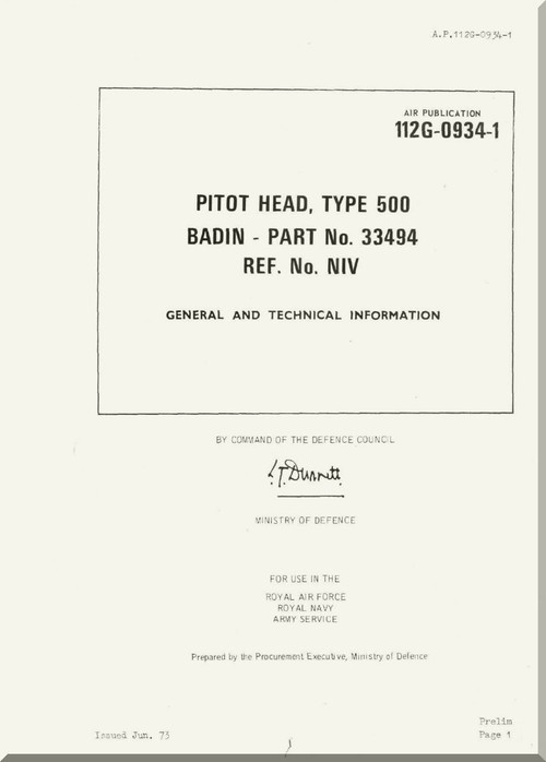 Westland Gazelle ASH Mk1  Helicopter Component  - Pitot Head, Type 500 Badin  - General and Technical Information A.P. 112G-0934-1