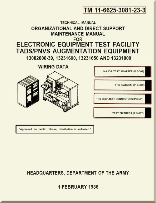 Boeing Helicopter AH-64 A Aviation Organizational and Direct Support Maintenance Manual - Electronic Equipment Test Facility TADS / PNVS Augmentation Equipment - TM 11-6625-3081-23-3