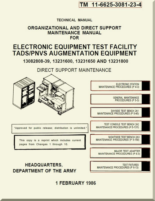 Boeing Helicopter AH-64 A Aviation Organizational and Direct Support Maintenance Manual - Electronic Equipment Test Facility TADS / PNVS Augmentation Equipment - TM 11-6625-3081-23-4