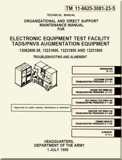 Boeing Helicopter AH-64 A Aviation Organizational and Direct Support Maintenance Manual - Electronic Equipment Test Facility TADS / PNVS Augmentation Equipment - TM 11-6625-3081-23-5 