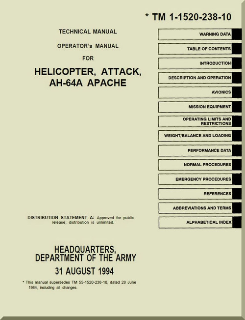 Boeing Helicopter AH-64 A Operator's Manual - TM 1-1520-238-10 