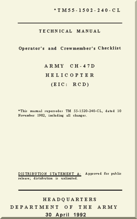 Boeing Helicopter CH-47 D Operator's and Crew-member Checklist , TM 55-1502-240-CL